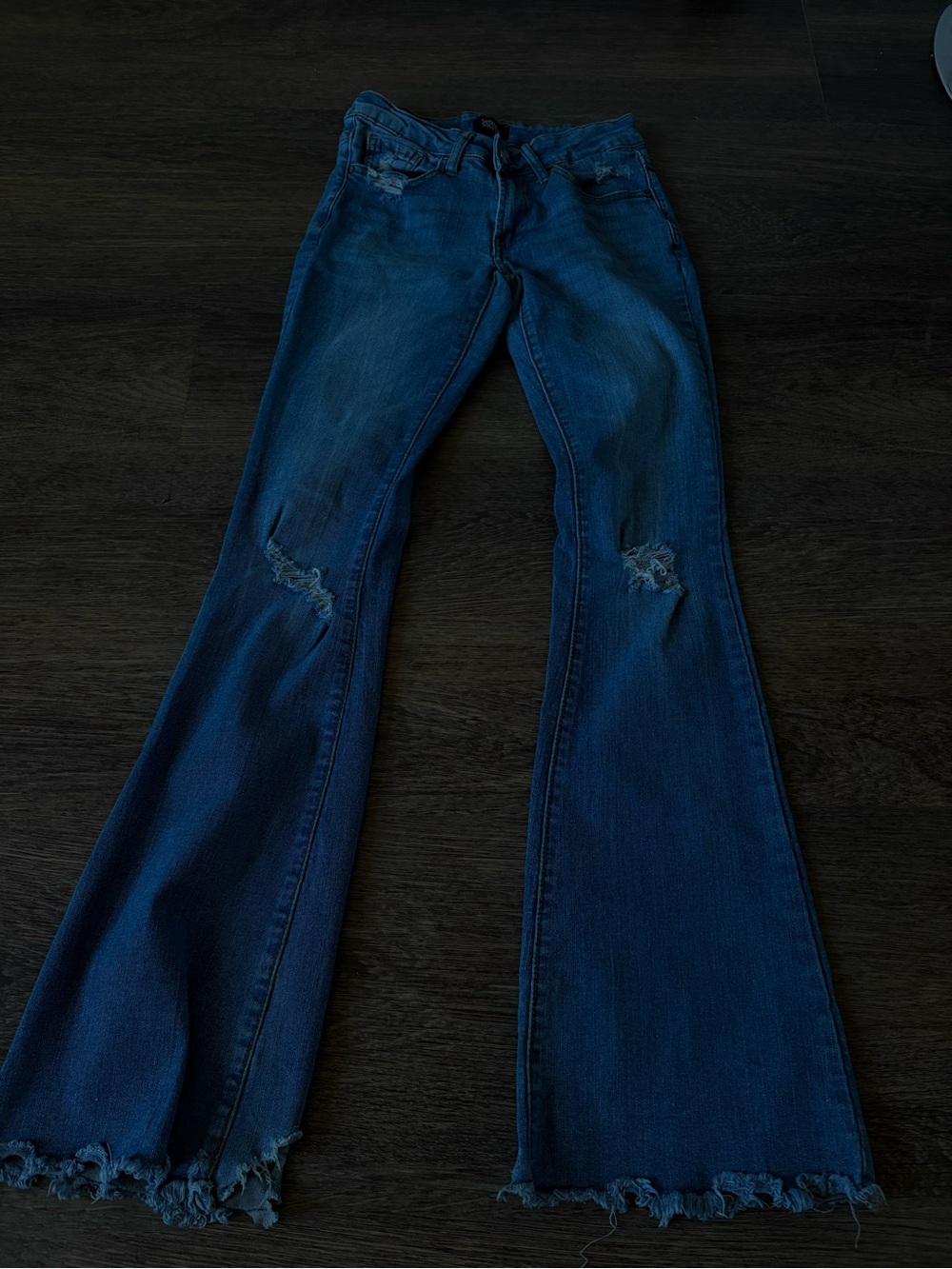 Women’s Dark Blue Distressed Flared Jeans